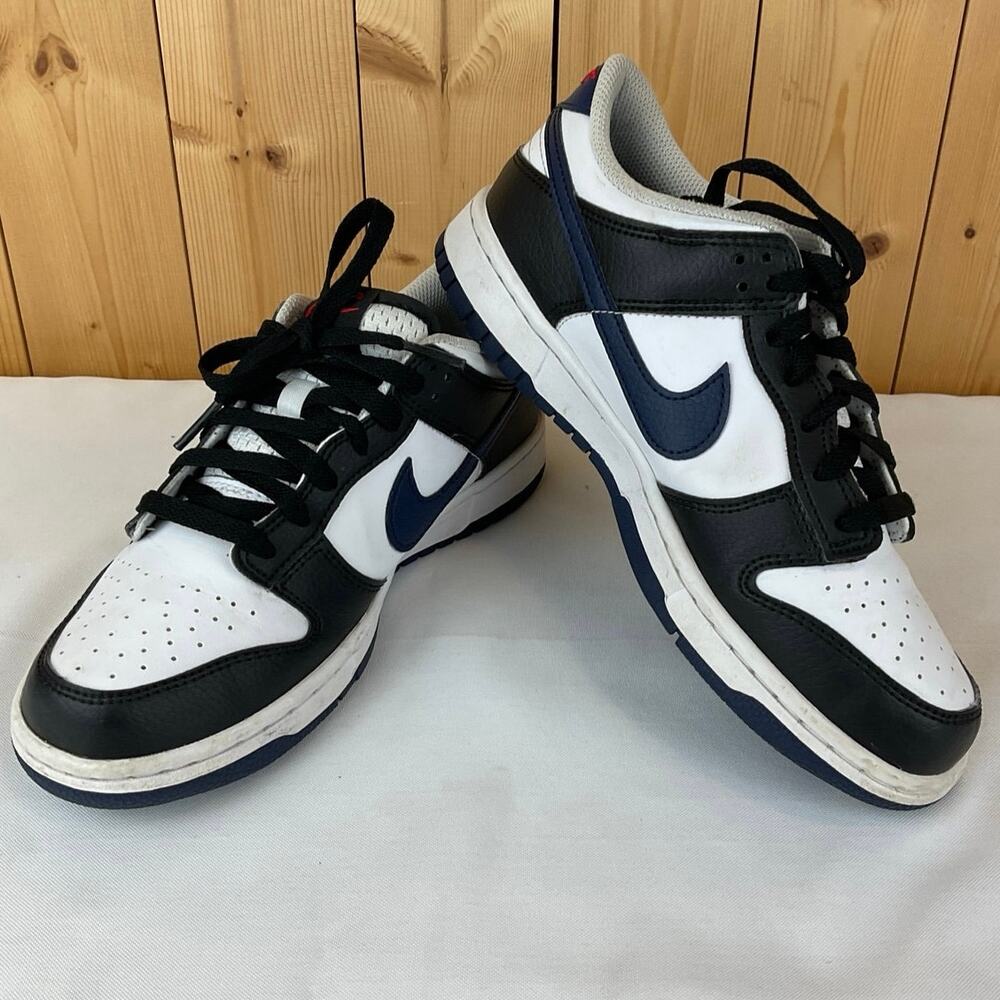 Nike Dunk Low Youth Shoes, 6Y- Midnight Black/White/Navy